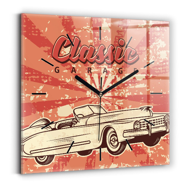 Skleněné hodiny čtvercové Retro retro auto