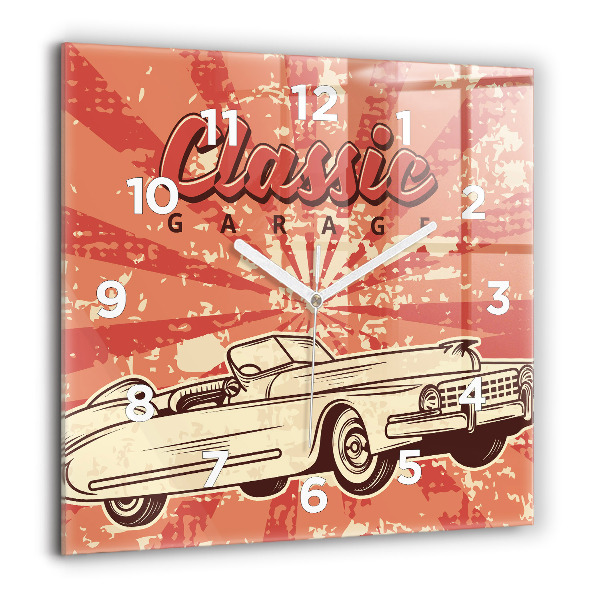 Skleněné hodiny čtvercové Retro retro auto