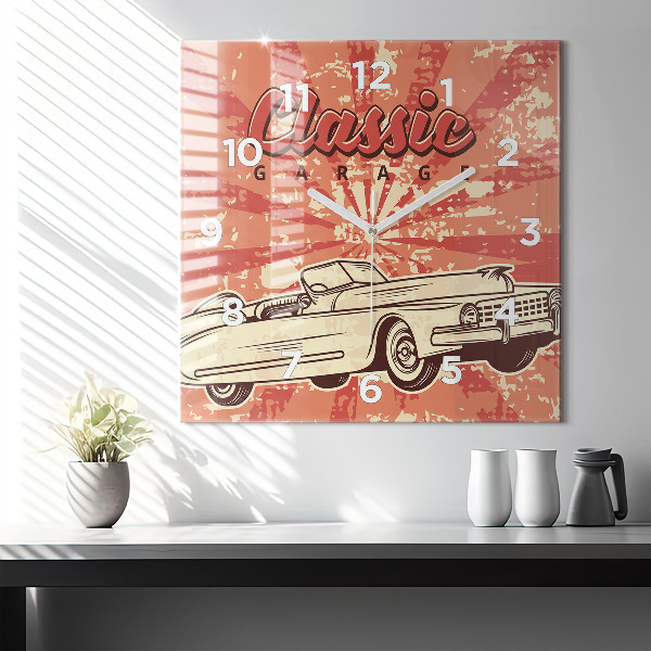 Skleněné hodiny čtvercové Retro retro auto