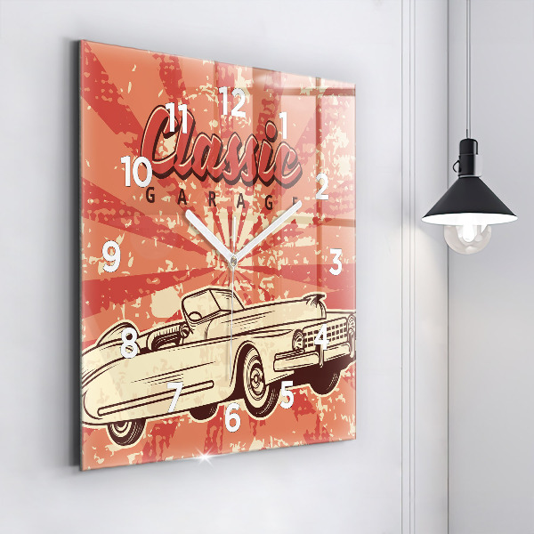 Skleněné hodiny čtvercové Retro retro auto