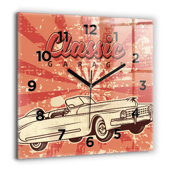 Skleněné hodiny čtvercové Retro retro auto