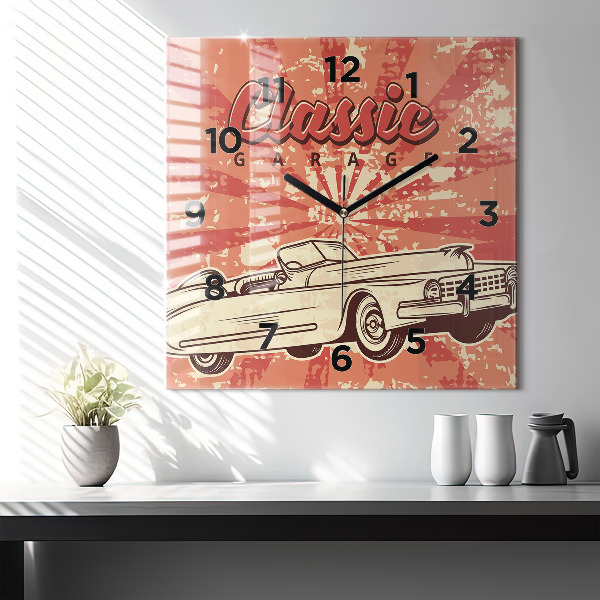 Skleněné hodiny čtvercové Retro retro auto