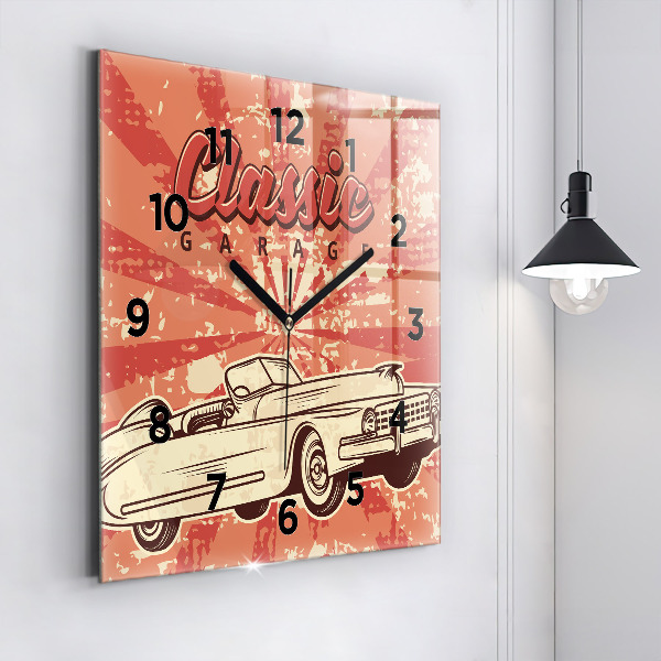 Skleněné hodiny čtvercové Retro retro auto