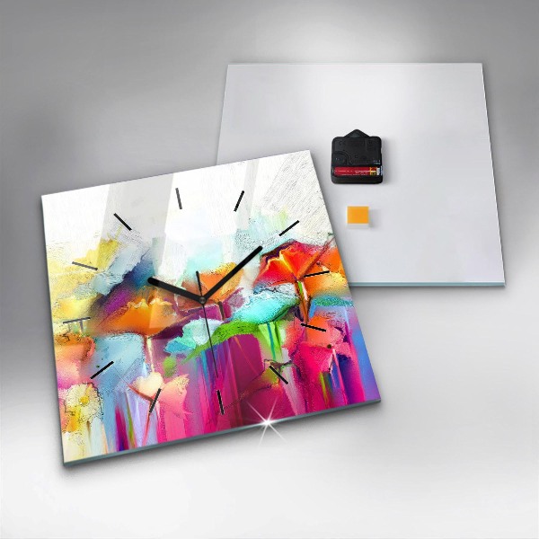 Skleněné hodiny čtvercové Abstraktní květiny