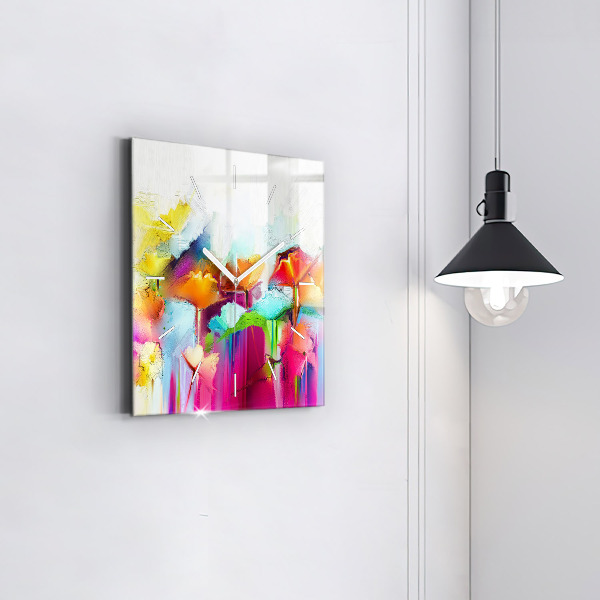 Skleněné hodiny čtvercové Abstraktní květiny