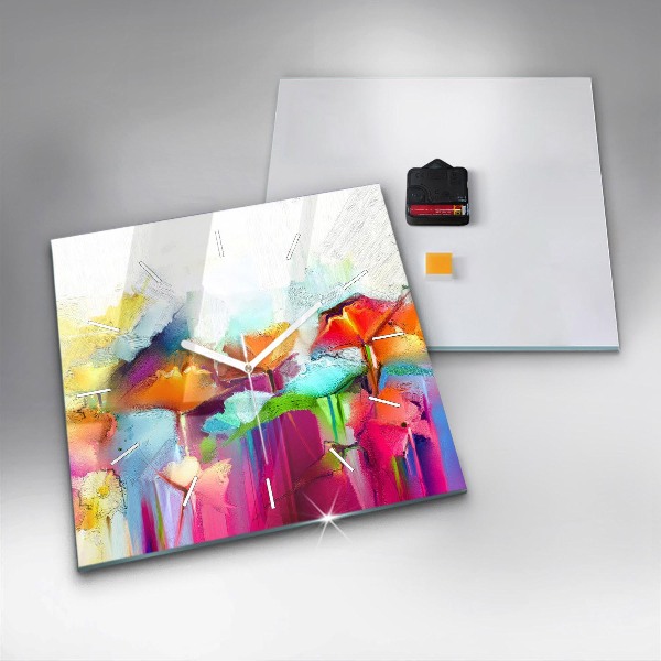 Skleněné hodiny čtvercové Abstraktní květiny