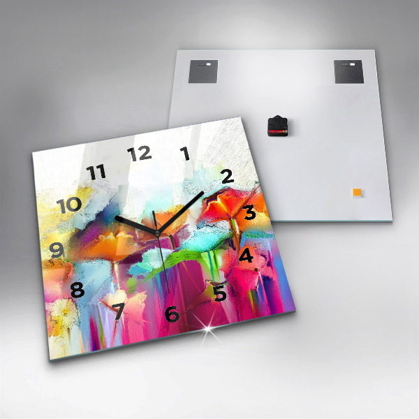 Skleněné hodiny čtvercové Abstraktní květiny