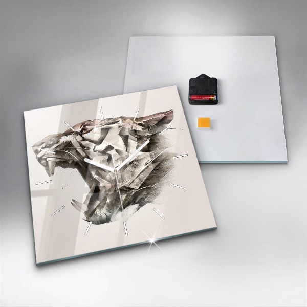 Skleněné hodiny čtvercové Malovaný portrét tygra