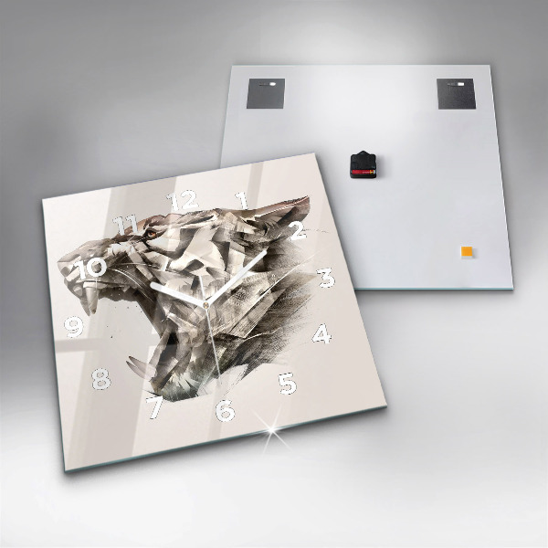 Skleněné hodiny čtvercové Malovaný portrét tygra