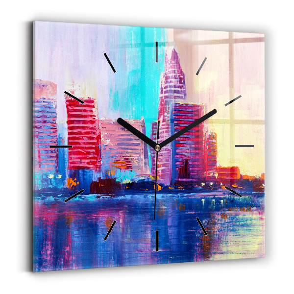 Skleněné hodiny čtvercové Abstraktní mrakodrapy