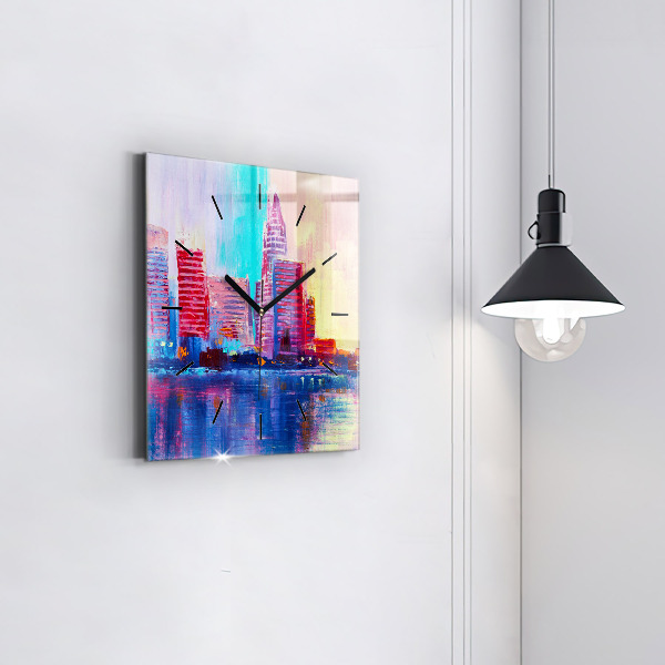 Skleněné hodiny čtvercové Abstraktní mrakodrapy