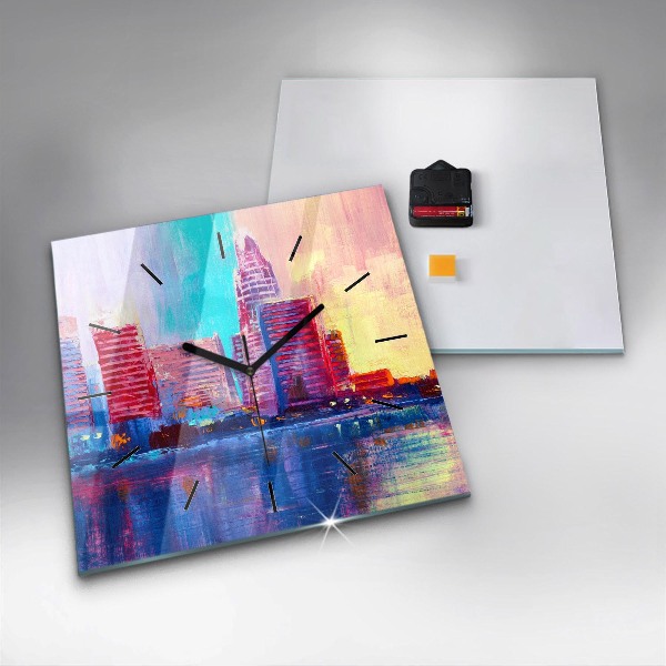 Skleněné hodiny čtvercové Abstraktní mrakodrapy