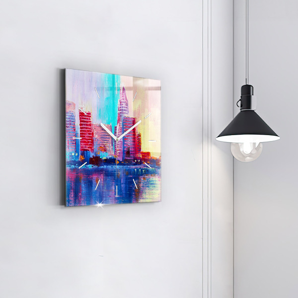 Skleněné hodiny čtvercové Abstraktní mrakodrapy