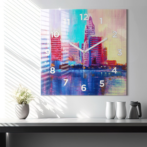 Skleněné hodiny čtvercové Abstraktní mrakodrapy