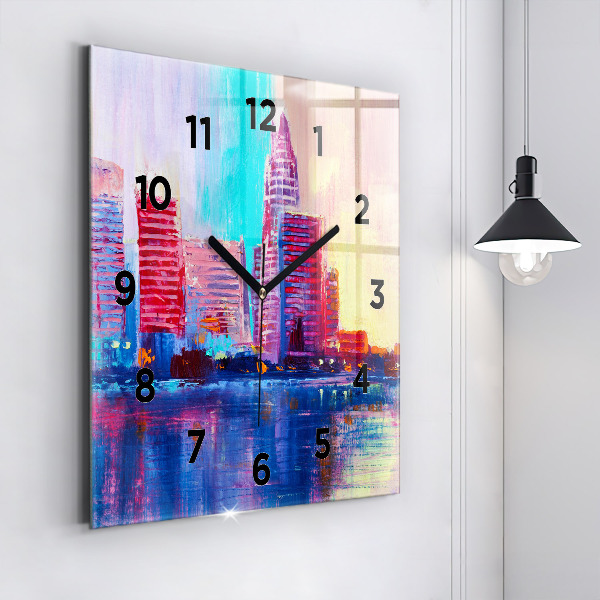 Skleněné hodiny čtvercové Abstraktní mrakodrapy