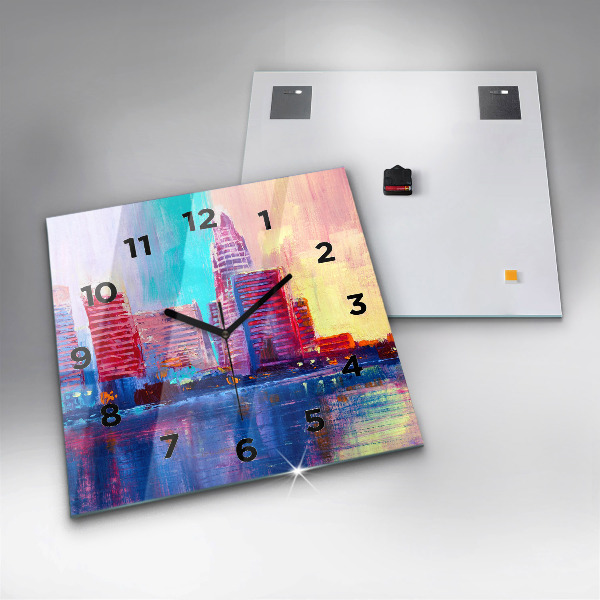 Skleněné hodiny čtvercové Abstraktní mrakodrapy