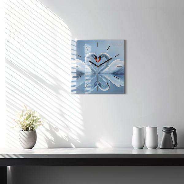 Skleněné hodiny čtvercové Labutě v srdci