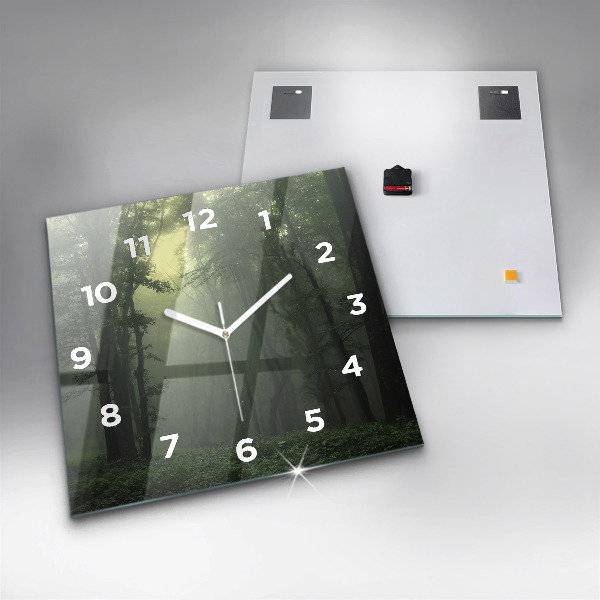 Skleněné hodiny čtvercové Mlžný les po ránu