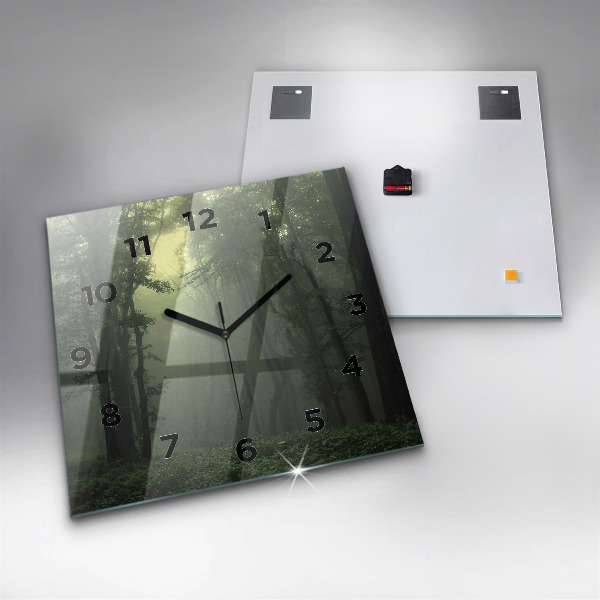Skleněné hodiny čtvercové Mlžný les po ránu