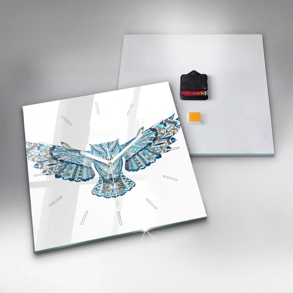 Čtvercové nástěnné hodiny Sova v letu