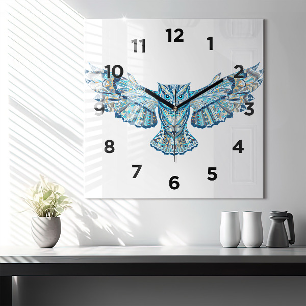 Čtvercové nástěnné hodiny Sova v letu