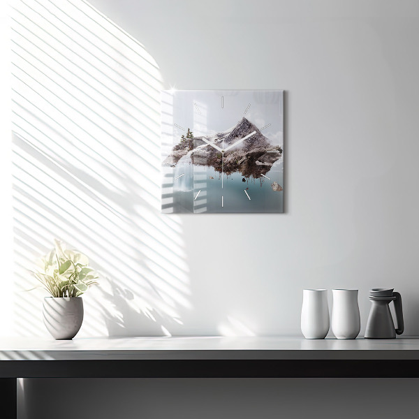 Skleněné hodiny čtvercové Létající ostrov a vodopád