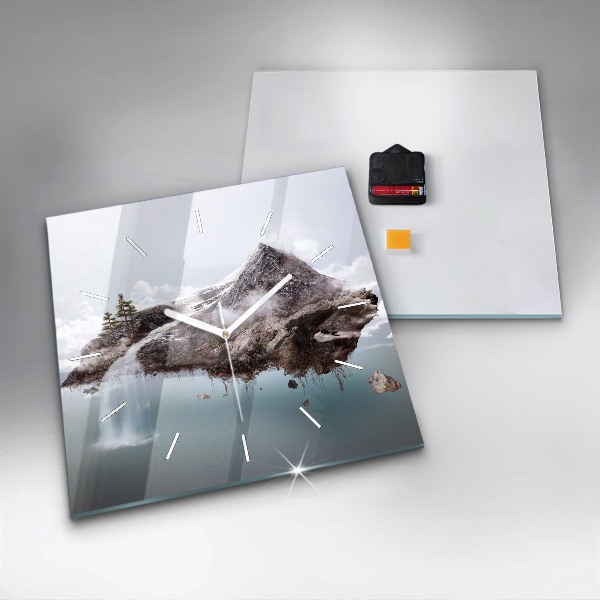 Skleněné hodiny čtvercové Létající ostrov a vodopád