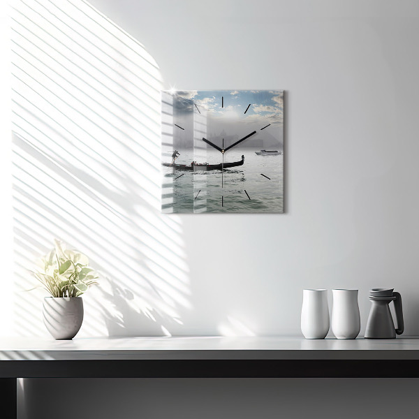 Skleněné hodiny čtvercové Gondola v Benátkách
