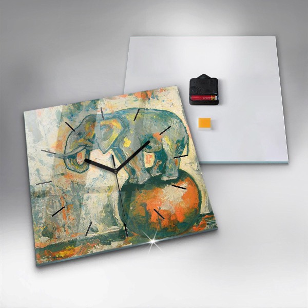 Skleněné hodiny čtvercové Malovaný postoj slona