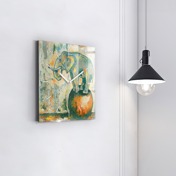 Skleněné hodiny čtvercové Malovaný postoj slona