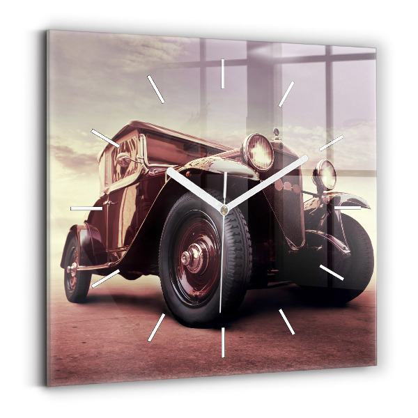 Skleněné hodiny čtvercové Historické auto