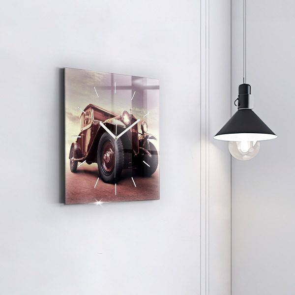 Skleněné hodiny čtvercové Historické auto