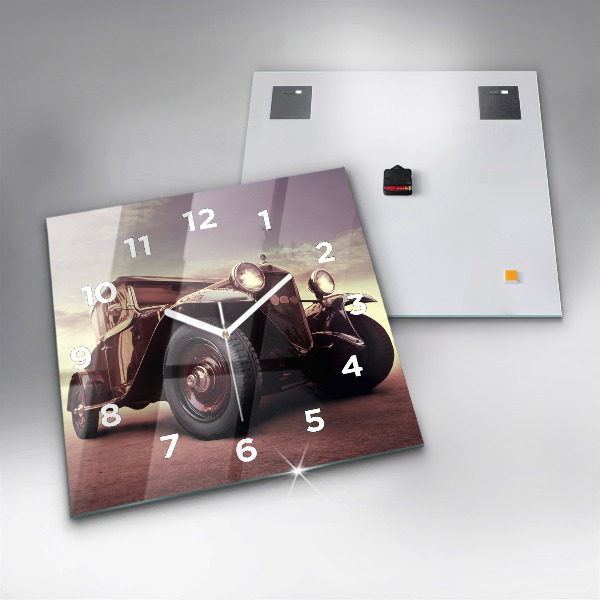 Skleněné hodiny čtvercové Historické auto