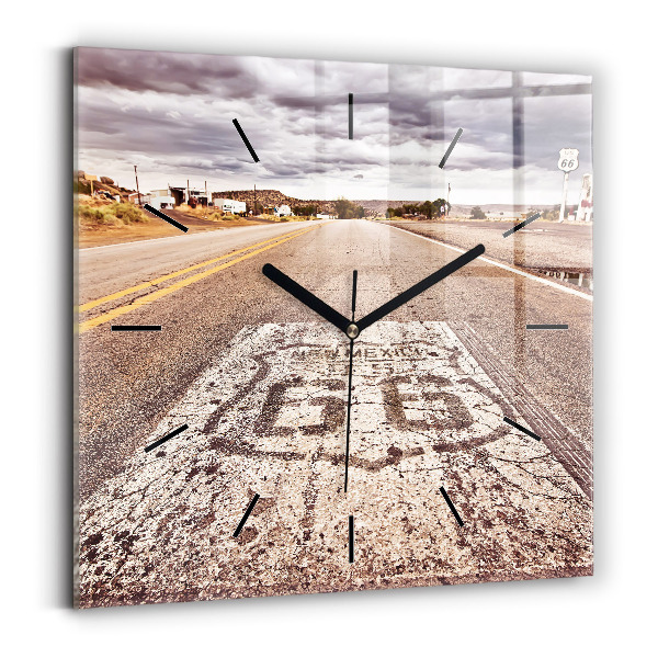 Skleněné hodiny čtvercové Silnice Route 66 USA