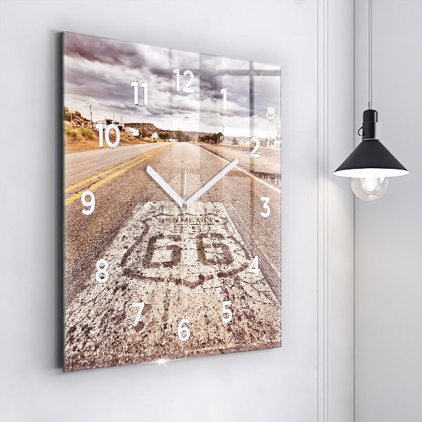 Skleněné hodiny čtvercové Silnice Route 66 USA