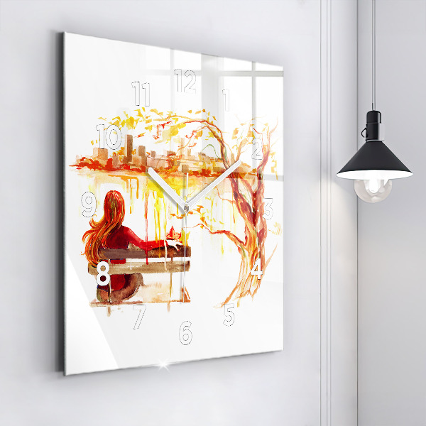 Skleněné hodiny čtvercové Podzimní krajina