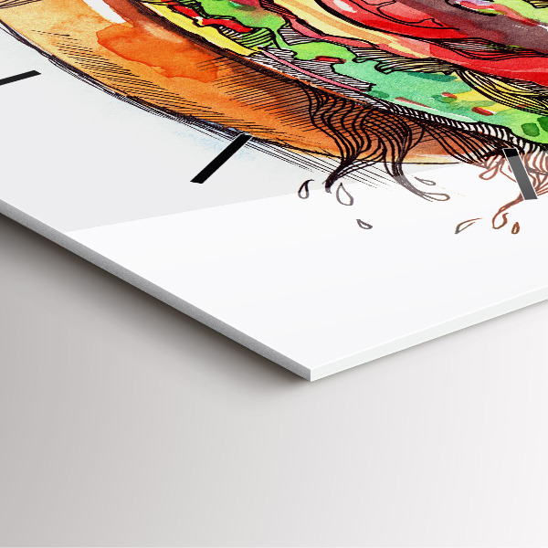 Skleněné hodiny čtvercové XXL sýrový hamburger