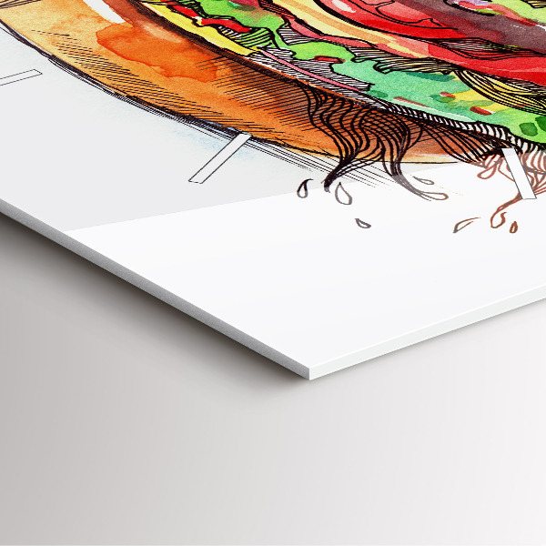 Skleněné hodiny čtvercové XXL sýrový hamburger