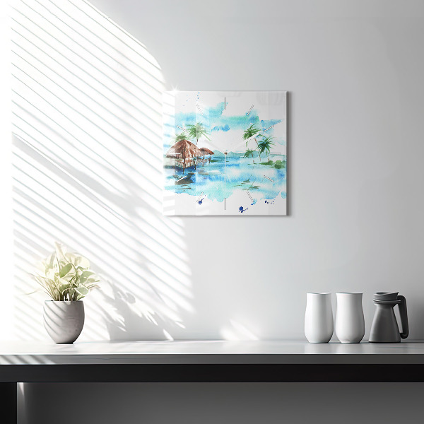 Skleněné hodiny čtvercové Obrázek opuštěný ostrov