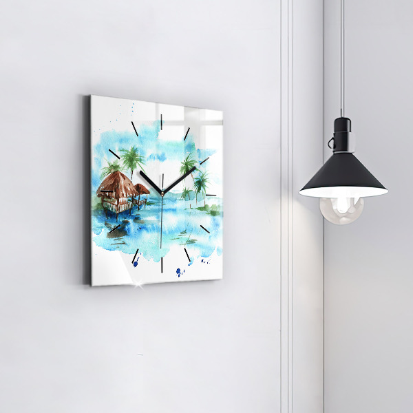 Skleněné hodiny čtvercové Obrázek opuštěný ostrov