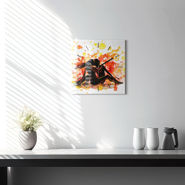 Skleněné hodiny čtvercové Láska a zamilovaný pár