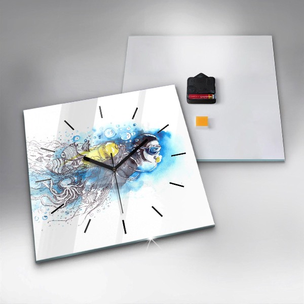 Skleněné hodiny čtvercové Podvodní život ryb