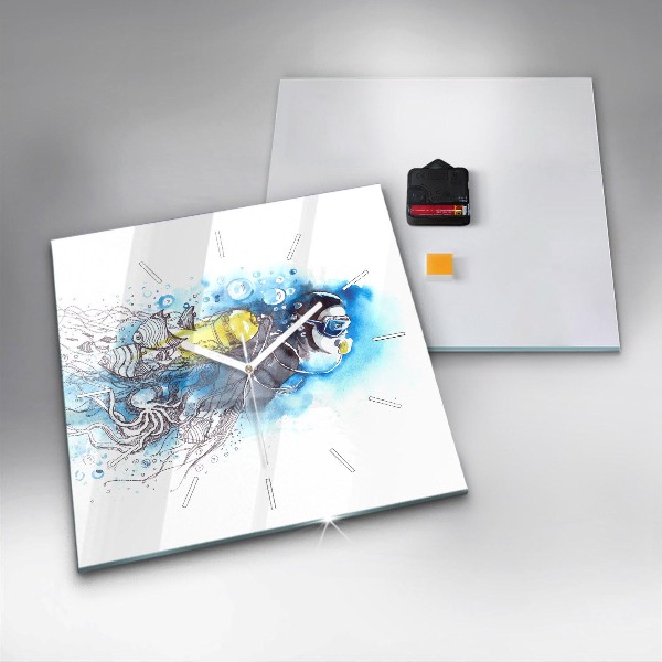 Skleněné hodiny čtvercové Podvodní život ryb