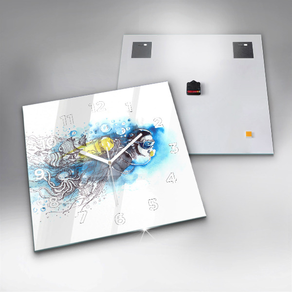 Skleněné hodiny čtvercové Podvodní život ryb