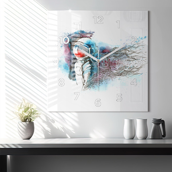 Skleněné hodiny čtvercové Abstraktní astronaut