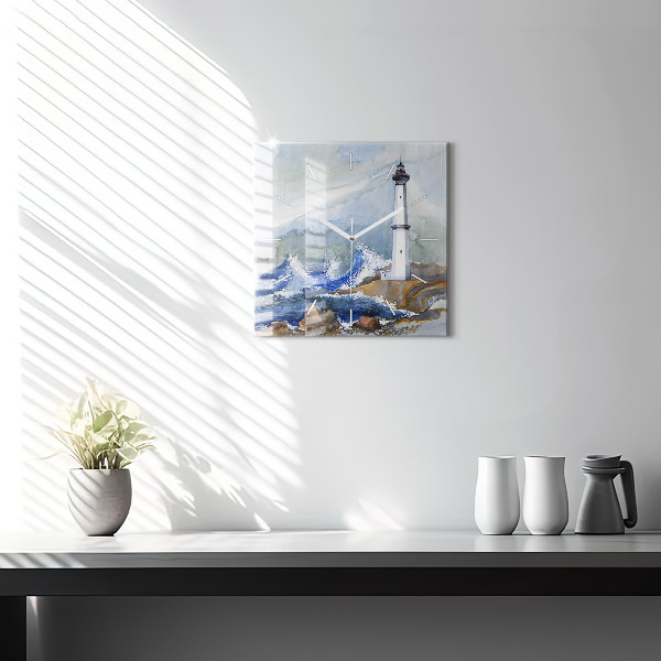 Skleněné hodiny čtvercové Moře a maják