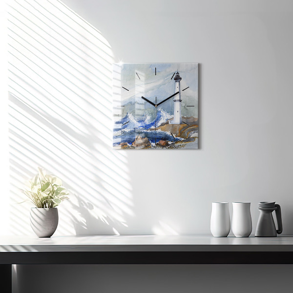 Skleněné hodiny čtvercové Moře a maják