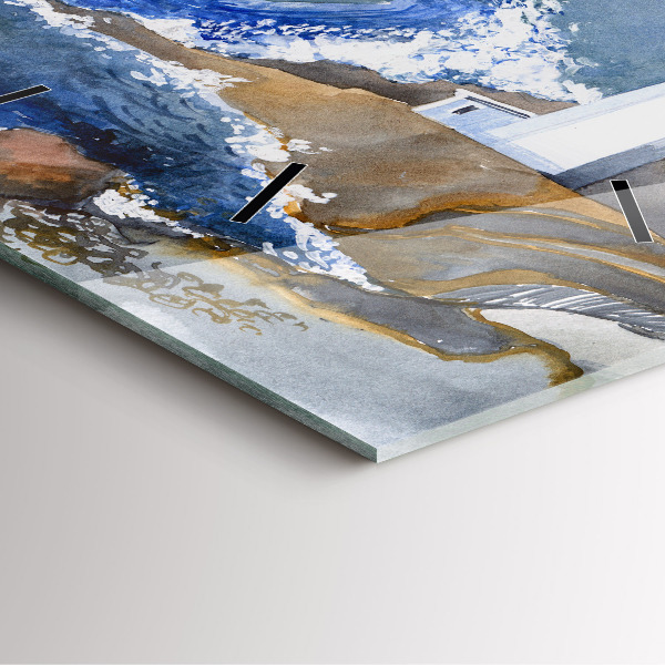 Skleněné hodiny čtvercové Moře a maják