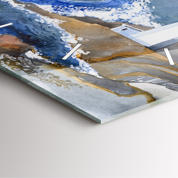 Skleněné hodiny čtvercové Moře a maják