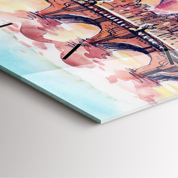 Skleněné hodiny čtvercové Malovaná krajina Paříže